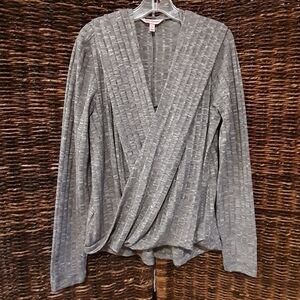 Juicy Couture Shirt Women's Small Gray Wrap Top 90s Y2K Knit Hoodie Hooded